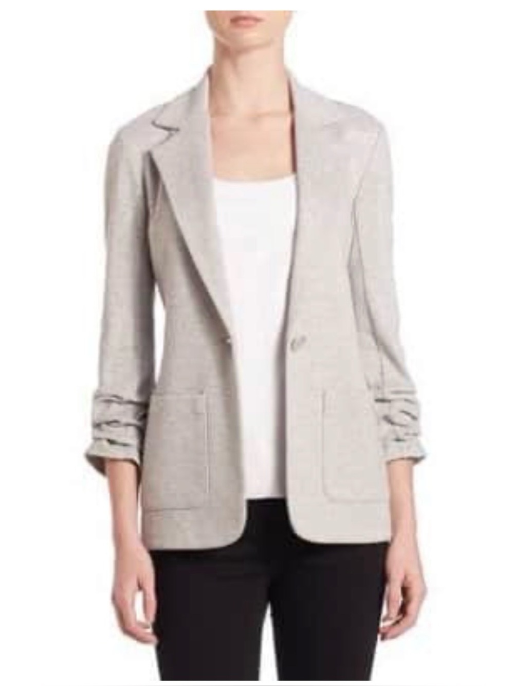 Bailey 44 Jane Blazer Jacket L Gray Ruched Sleeve Knit Made USA TV Style